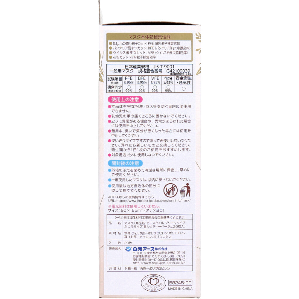 ビースタイル 小顔に魅せる プリーツタイプ ふつうサイズ ミルクティーベージュ 20枚入 × 32点