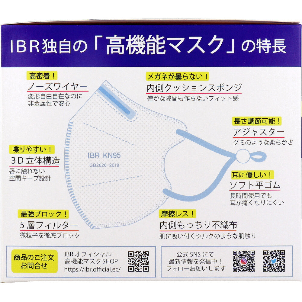  業務用 KN95 立体構造高機能マスク 5層フィルター 個別包装 レギュラーサイズ 20枚入
