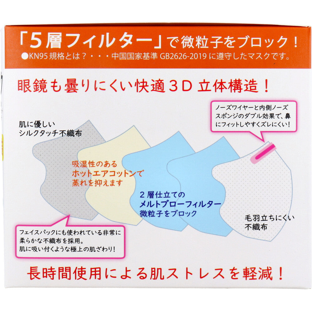  業務用 KN95 立体構造高機能マスク 5層フィルター 個別包装 Lサイズ ホワイト 20枚入