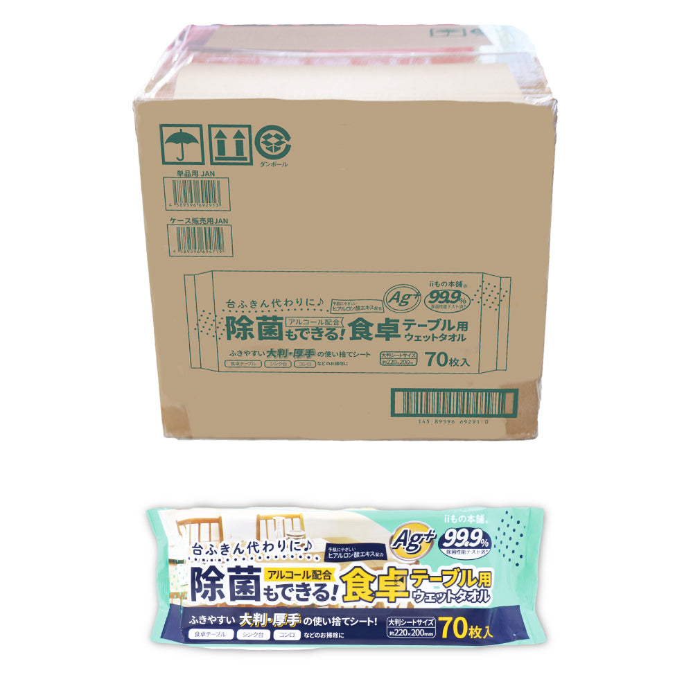 除菌もできる! 食卓テーブル用ウェットタオル 70枚入×18個 ケース販売 