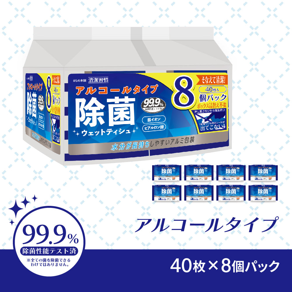 清潔習慣 除菌ウエットティシュ アルコールタイプ 40枚入×8個パック