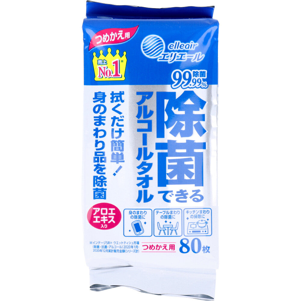 エリエール 除菌できるアルコールタオル アロエエキス入 つめかえ用 80枚入