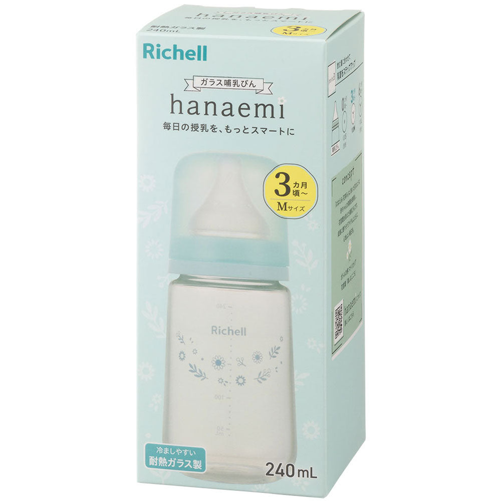 リッチェル はなえみ ガラス哺乳びん 3カ月頃から Mサイズ 240mL