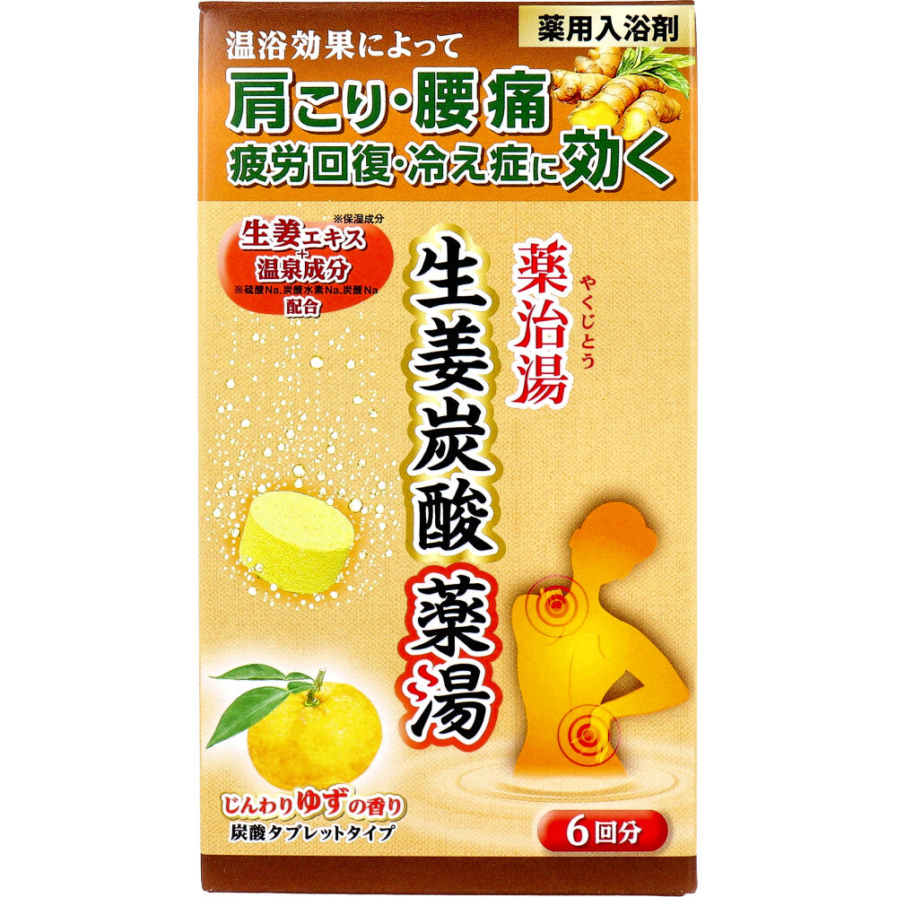 薬用入浴剤 薬治湯 生姜炭酸薬湯 炭酸タブレットタイプ じんわりゆずの香り 50g×6錠入