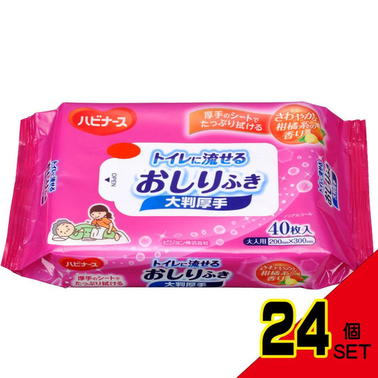 ハビナース トイレに流せるおしりふき 大判厚手 40枚入 × 24点